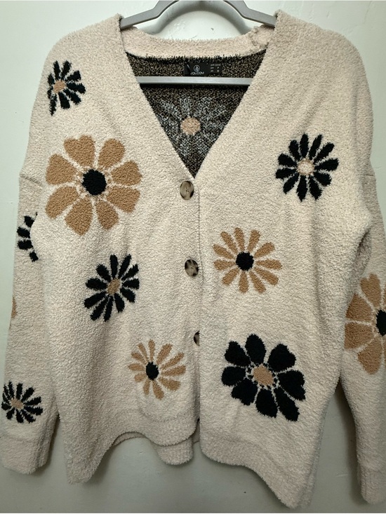 Volcom Sweaters - Volcom Cream Floral Button-Up Cardigan with Black and Tan Blooms